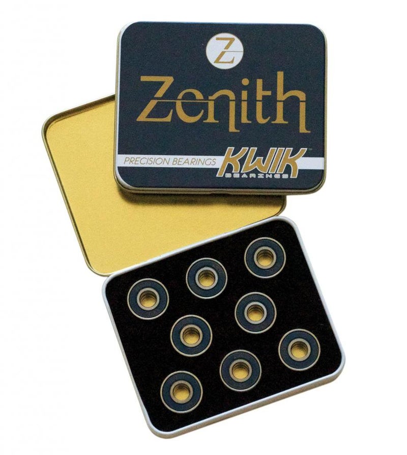 KwiK Bearings - Zenith Bearings - Set of 16 Heat-Treated Alloy Roller Skate Bearings - 8mm